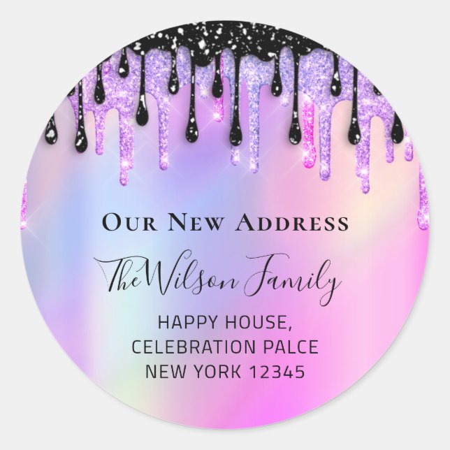 Sticker Rond Nous Avons Déplacé RSVP Changer D'Adresse Rose Noi (Devant)