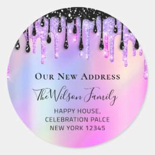 Sticker Rond Nous Avons Déplacé RSVP Changer D'Adresse Rose Noi