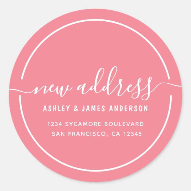 Sticker Rond Nous avons déplacé Strawberry Pink nouveau étiquet (Devant)