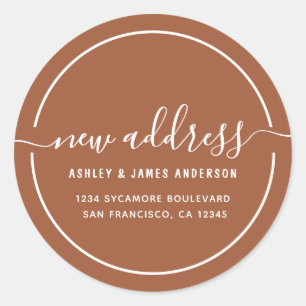 Sticker Rond Nous avons déplacé TerraCotta New Address étiquett