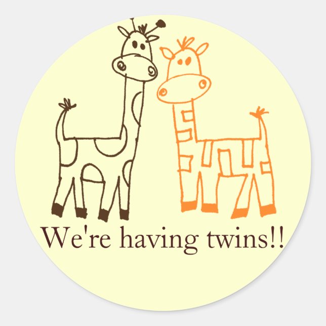 Sticker Rond "Nous avons des jumeaux ! !" Giraffes jumelles (Devant)