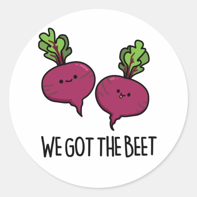 Sticker Rond Nous Avons La Beet Funny Vegetable Pun (Devant)