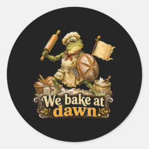 Sticker Rond Nous Cuisinons Au Lever Du Soleil Drôle De Grenoui