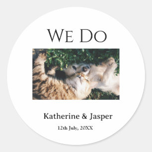Sticker Rond Nous faisons mariage fiançailles nom animal photo