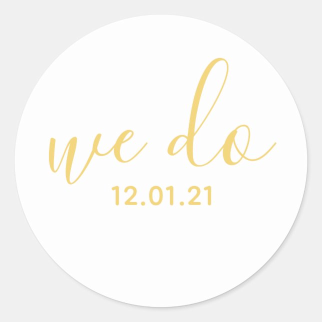 Sticker Rond Nous faisons un sceau d'enveloppe de mariage jaune (Devant)