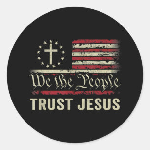 Sticker Rond Nous Le Peuple Confiance Jésus - USA Drapeau Chris