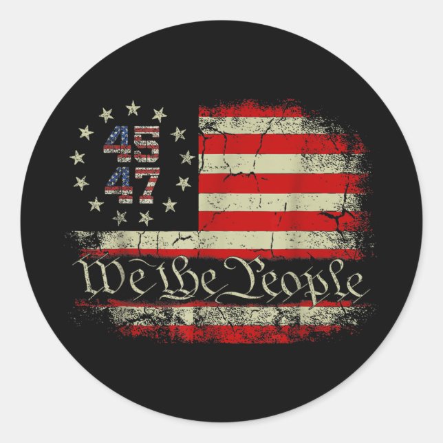 Sticker Rond Nous Le Peuple Distressé Drapeau Rétro 45 47 Trump (Devant)