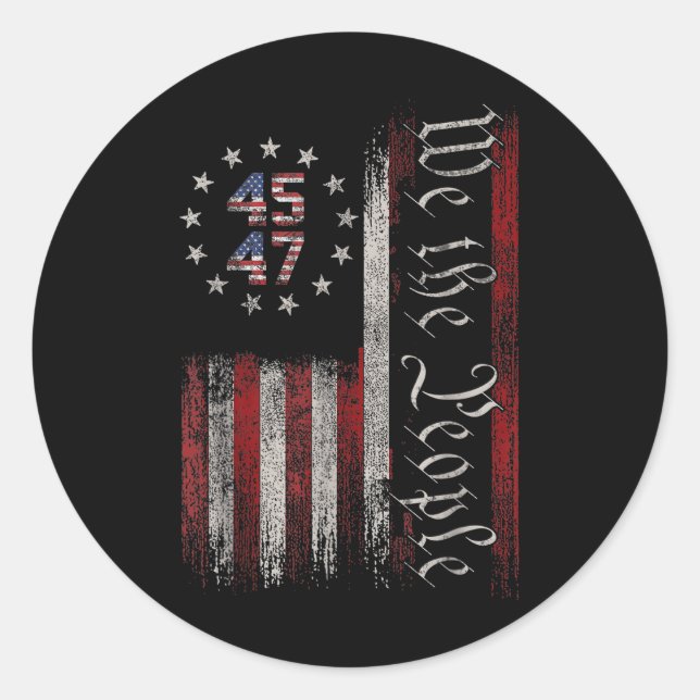 Sticker Rond Nous Le Peuple Distressé Drapeau Rétro 45 47 Trump (Devant)