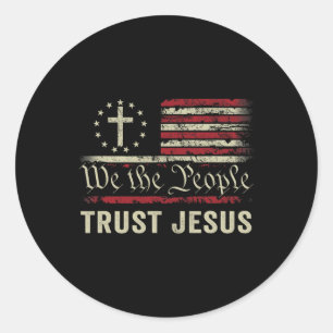 Sticker Rond Nous Le Peuple Faire Confiance Jésus - Drapeau Usa