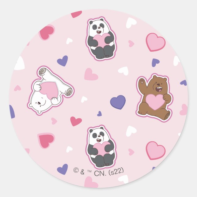 Sticker Rond Nous les ours nus - Valentine Hearts Motif (Devant)