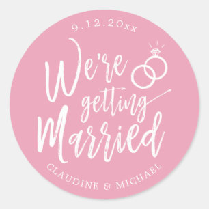 Sticker Rond Nous nous marions   Minimaliste Rose Pâle