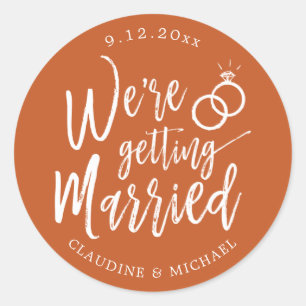 Sticker Rond Nous nous marions Orange Terracotta