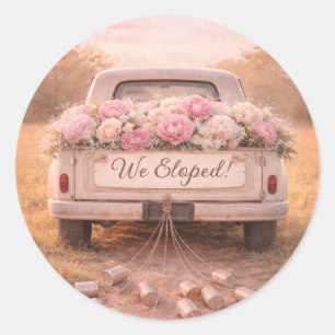 Sticker Rond Nous nous sommes enfuis Camionnette vintage Mariag