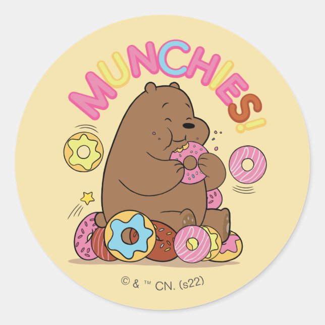 Sticker Rond Nous Ours Nus - Grizz Donut Munchies! (Devant)