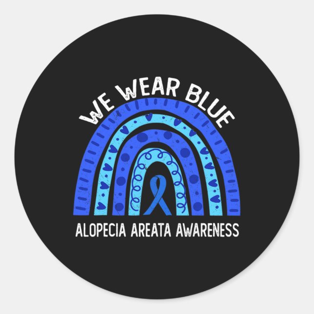Sticker Rond Nous Portons Du Bleu Pour Alopecia Areata Awarenes (Devant)
