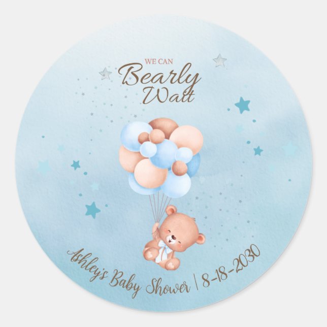 Sticker Rond Nous pouvons à peine attendre Baby Shower (Devant)