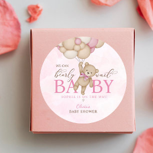 Sticker Rond Nous Pouvons à Peine Attendre Baby Shower Rose