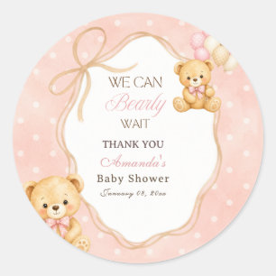 Sticker Rond Nous Pouvons à Peine Attendre Fille Ourson Rose Ba