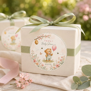 Sticker Rond Nous pouvons à peine attendre la Baby Shower Ours