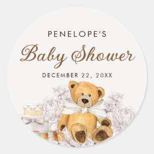 Sticker Rond Nous pouvons attendre avant le Baby shower d'ours