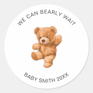 Sticker Rond Nous Pouvons Attendre Baby shower Favoriser Teddy 