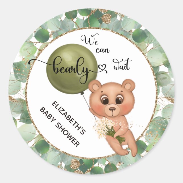 Sticker Rond Nous pouvons attendre le Baby shower de l'ours (Devant)