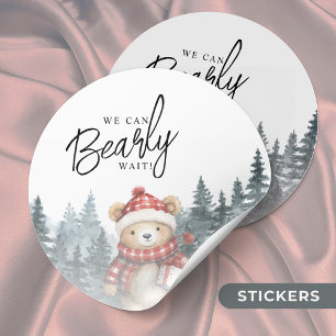 Sticker Rond Nous pouvons attendre le Baby shower d'hiver