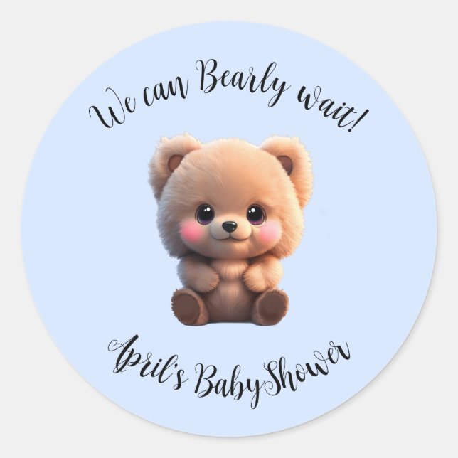 Sticker Rond Nous pouvons Bearly Wait Baby shower ours en peluc (Devant)