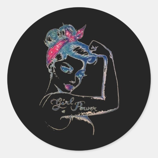 Sticker Rond Nous Pouvons Le Guérir Rosie Riveter Cancer Du Sei (Devant)