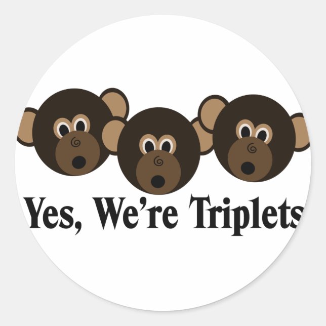 Sticker Rond Nous sommes des triplets singes (Devant)
