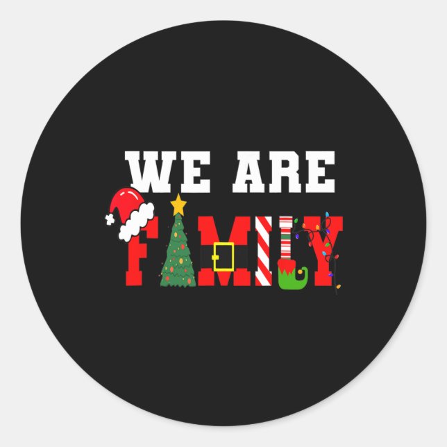 Sticker Rond Nous sommes famille Noël pyjama plaisir assortis N (Devant)
