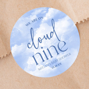 Sticker Rond Nous Sommes Sur Cloud Neuf Baby shower Bleu