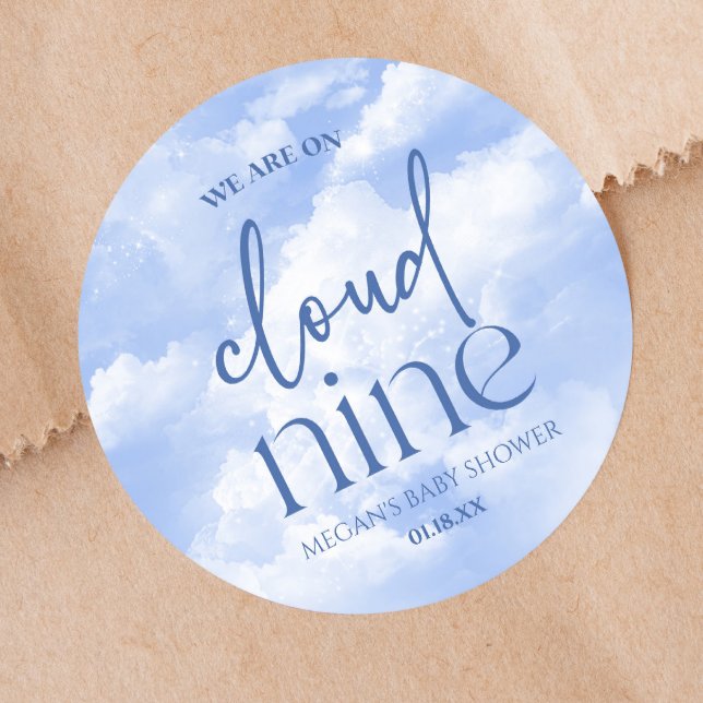 Sticker Rond Nous Sommes Sur Cloud Neuf Baby shower Bleu (Créateur téléchargé)