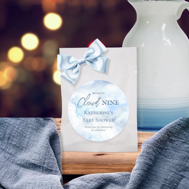 Sticker Rond Nous Sommes Sur Cloud Neuf Blue Boy Baby shower ("We Are On Cloud Nine"  Blue Boy Baby Shower Favor Classic Round Sticker)