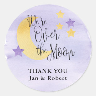 Sticker Rond Nous sommes sur la lune, violet personnalisé