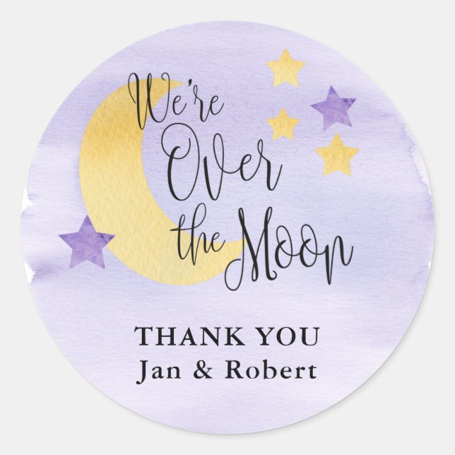 Sticker Rond Nous sommes sur la lune, violet personnalisé (Devant)