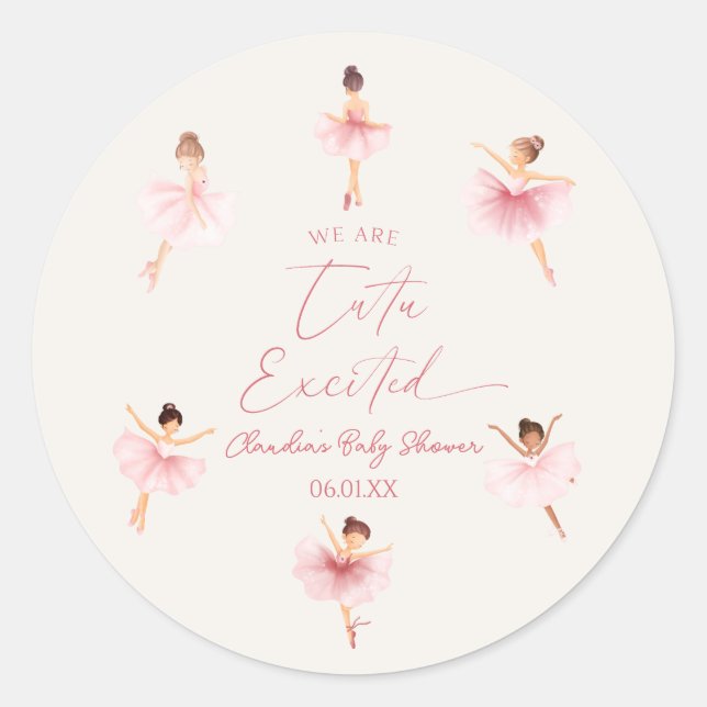 Sticker Rond Nous Sommes Tutu Excité Baby shower Ballerina Ball (Devant)