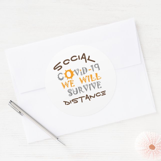 Sticker Rond Nous survivrons à COVID-19 - Force et résilience (Enveloppe)