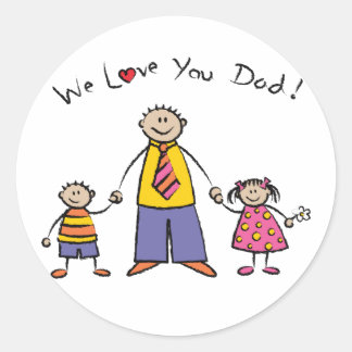 Sticker Rond Nous t'aimons Papa Cartoon Famille Bonne Fête des