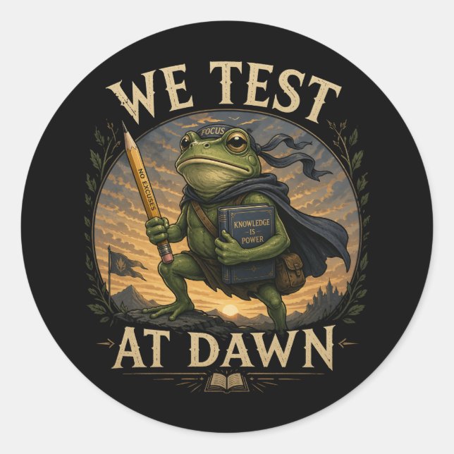 Sticker Rond Nous Testons à l'Aube Drôle Professeur Grenouille  (Devant)