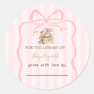 Sticker Rond Nouveau chapitre Baby Shower ruban rose rayé
