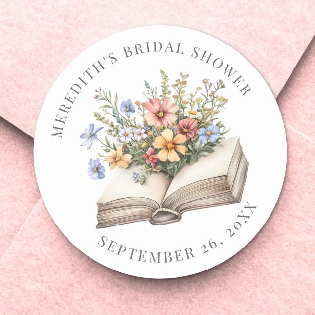 Sticker Rond Nouveau Chapitre Livre Floral Baby Shower pour Fut (New Chapter Floral Book Bridal Shower Classic Round Sticker)
