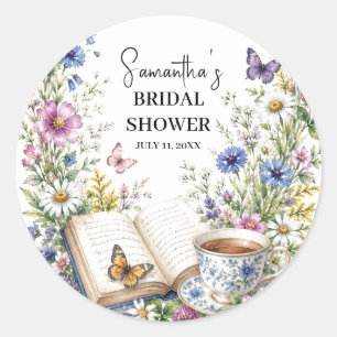 Sticker Rond Nouveau Chapitre Livre Papillon Floral Baby Shower