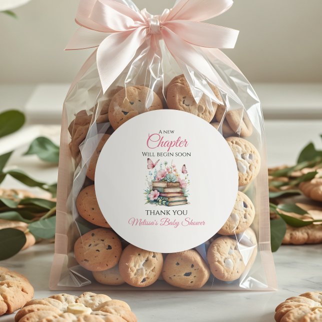 Sticker Rond Nouveau chapitre Pink Girl Storybook Baby shower l (Créateur téléchargé)