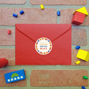 Sticker Rond Nouveau Enfant Sur Le Bloc Baby shower Maisons neu