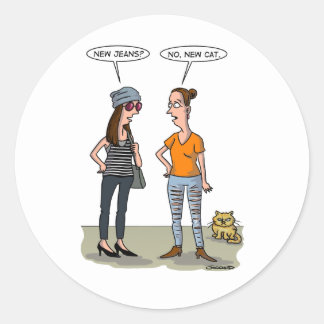 Sticker Rond Nouveau jean ? Non, nouveau chat. Carte de vœux pl