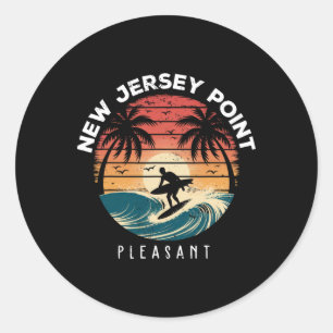 Sticker Rond Nouveau Jersey Point Pleasant Surfboard Vagues Pla