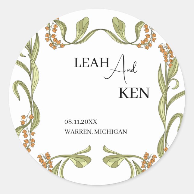 Sticker Rond Nouveau Mariage à fleurs (Devant)