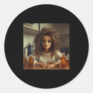 Sticker Rond Nouveau mème de visage de poupée en détresse drôle