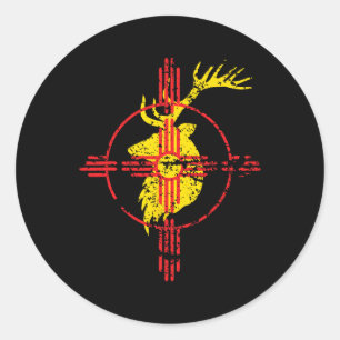 Sticker Rond Nouveau-Mexique Drapeau Elk Chasse Symbole Zia Des
